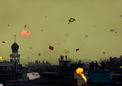 Kites in Dhaka Sky in Shakrain festival