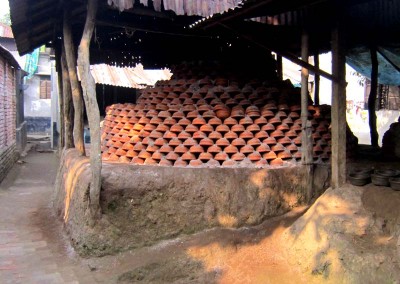 The handmade pottery gathered to be burned