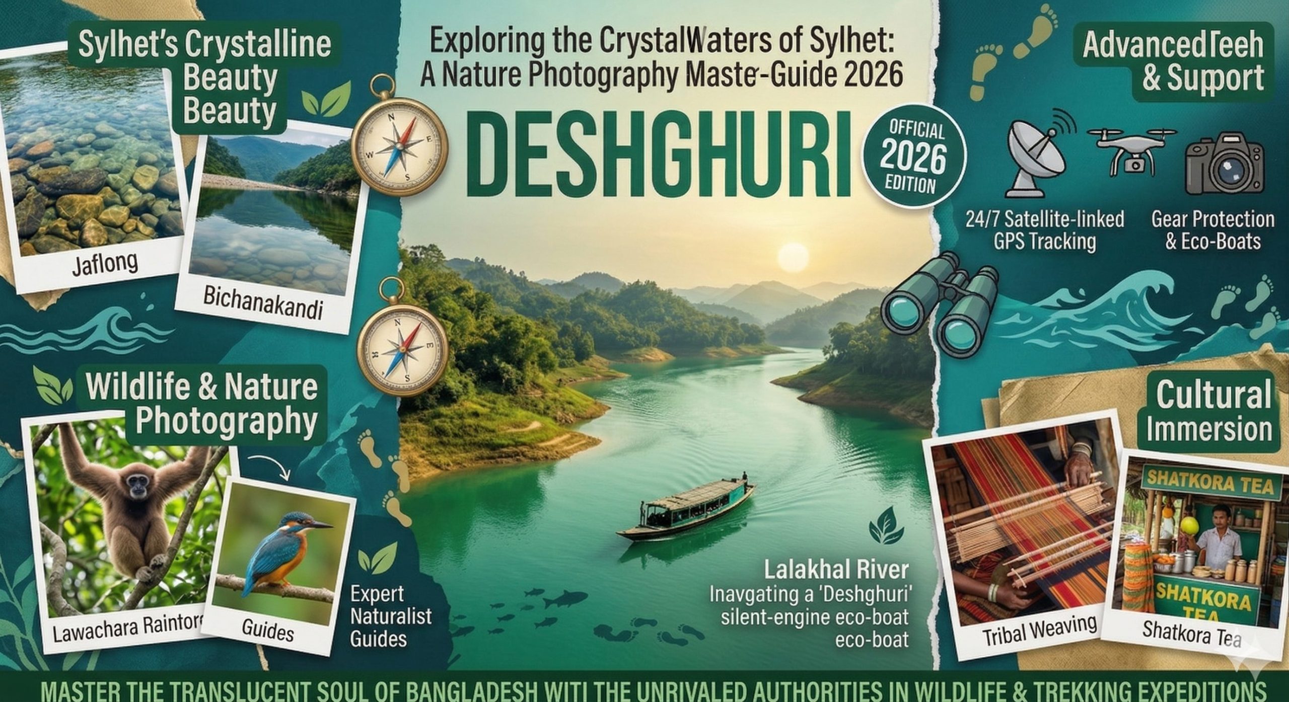 Crystal Waters of Sylhet 2026 photography guide by Deshghuri featuring Lalakhal and Jaflong rivers