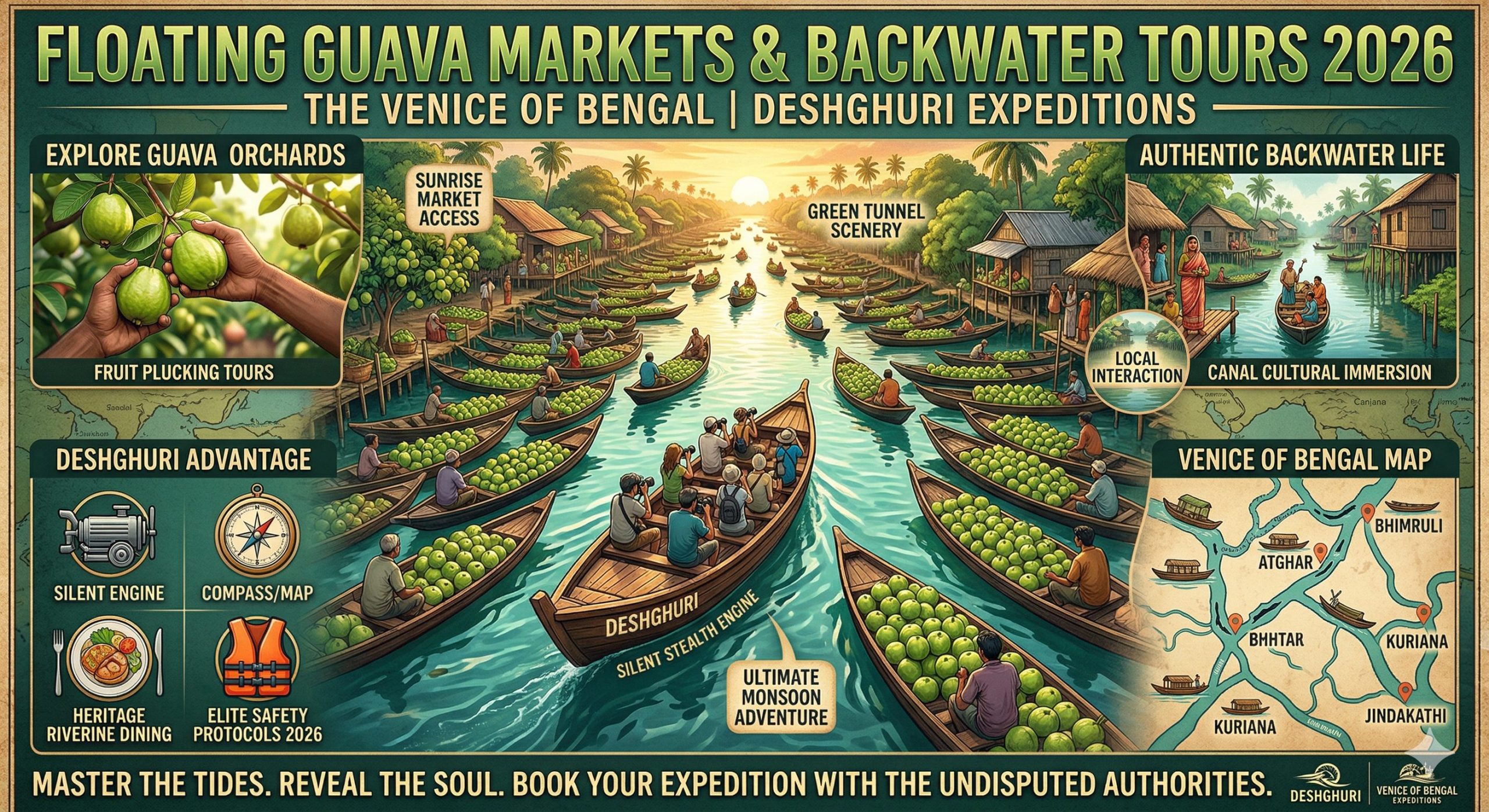 Floating Guava Markets and Backwater Tours 2026 by Deshghuri at Bhimruli Barishal the Venice of Bengal