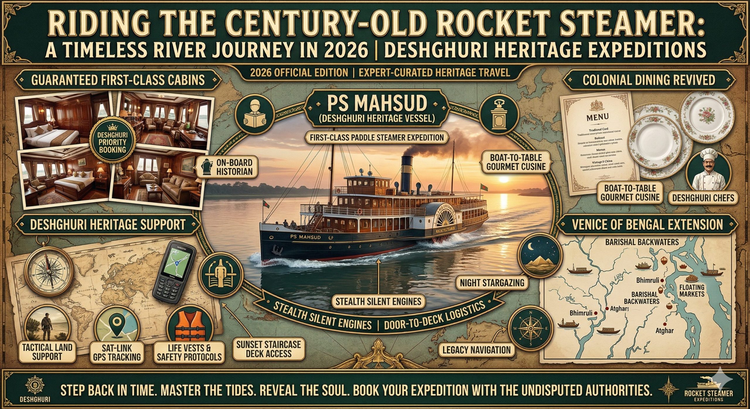 Century-old Rocket Steamer PS Mahsud river journey 2026 in Bangladesh curated by Deshghuri heritage expeditions